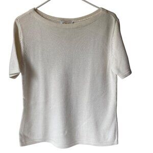 Talbots‎ Women S Ivory Short-Sleeve Silky Knit Top Shirt Cotton Office Japan